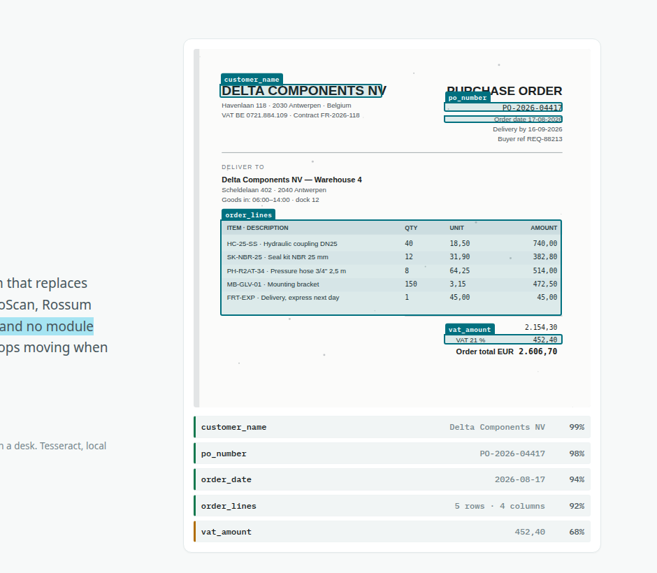 Purchase order demo — hero (detail), August 2026 build