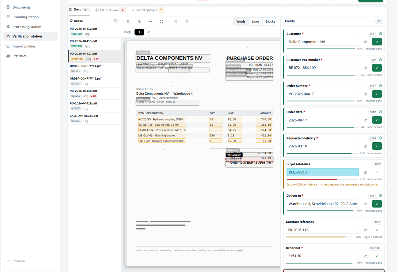 Purchase order demo — verify (detail), August 2026 build